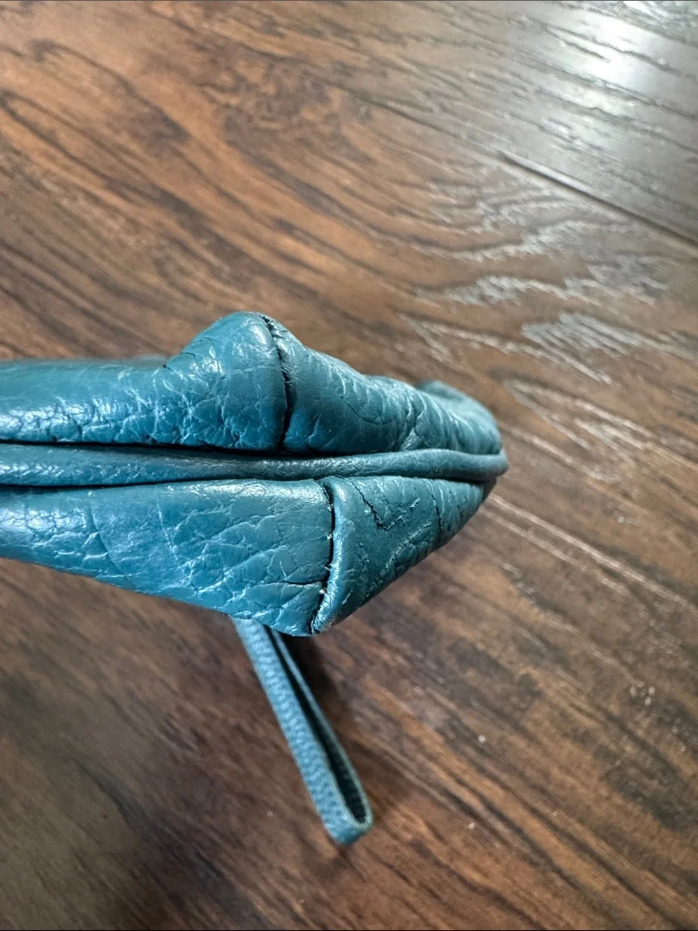 NICOLI Teal Blue Wristlet Clutch with Embossed Circles